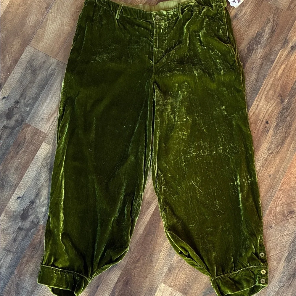 Green Velvet Women's Trousers Travelling Pants Button Cuffs Comfortable - Picture 5 of 6